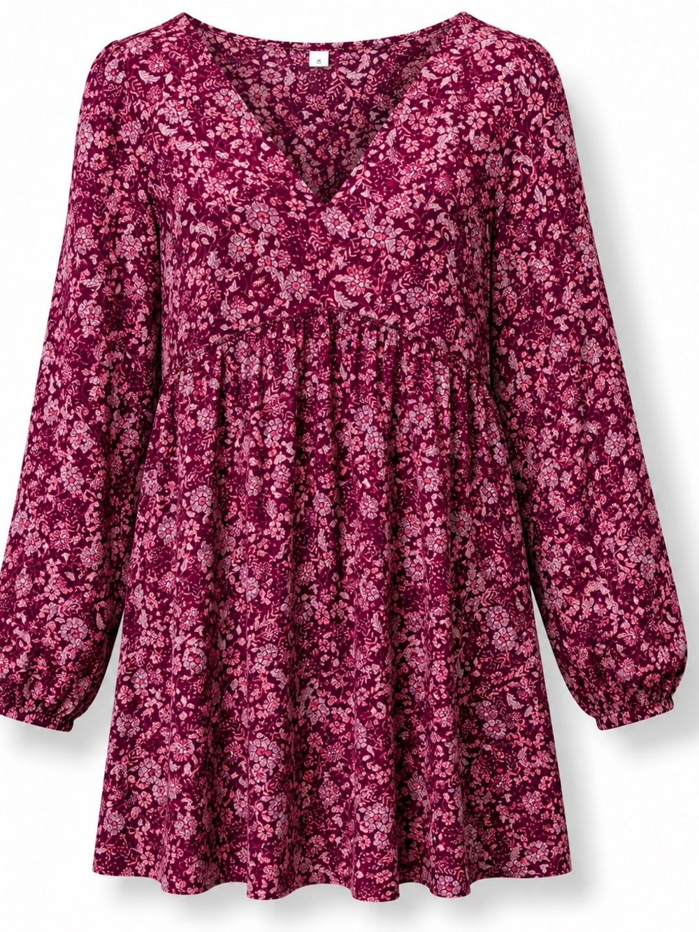 Old Navy Berry Floral Cottagecore Babydoll Dress Boho Long Sleeve Lightweight - Picture 2 of 15